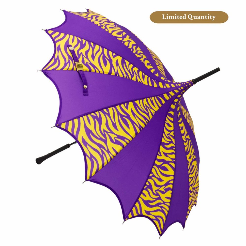 Purple & Gold Tiger Print Parasol Style Umbrella (Cosmetic Blemish)